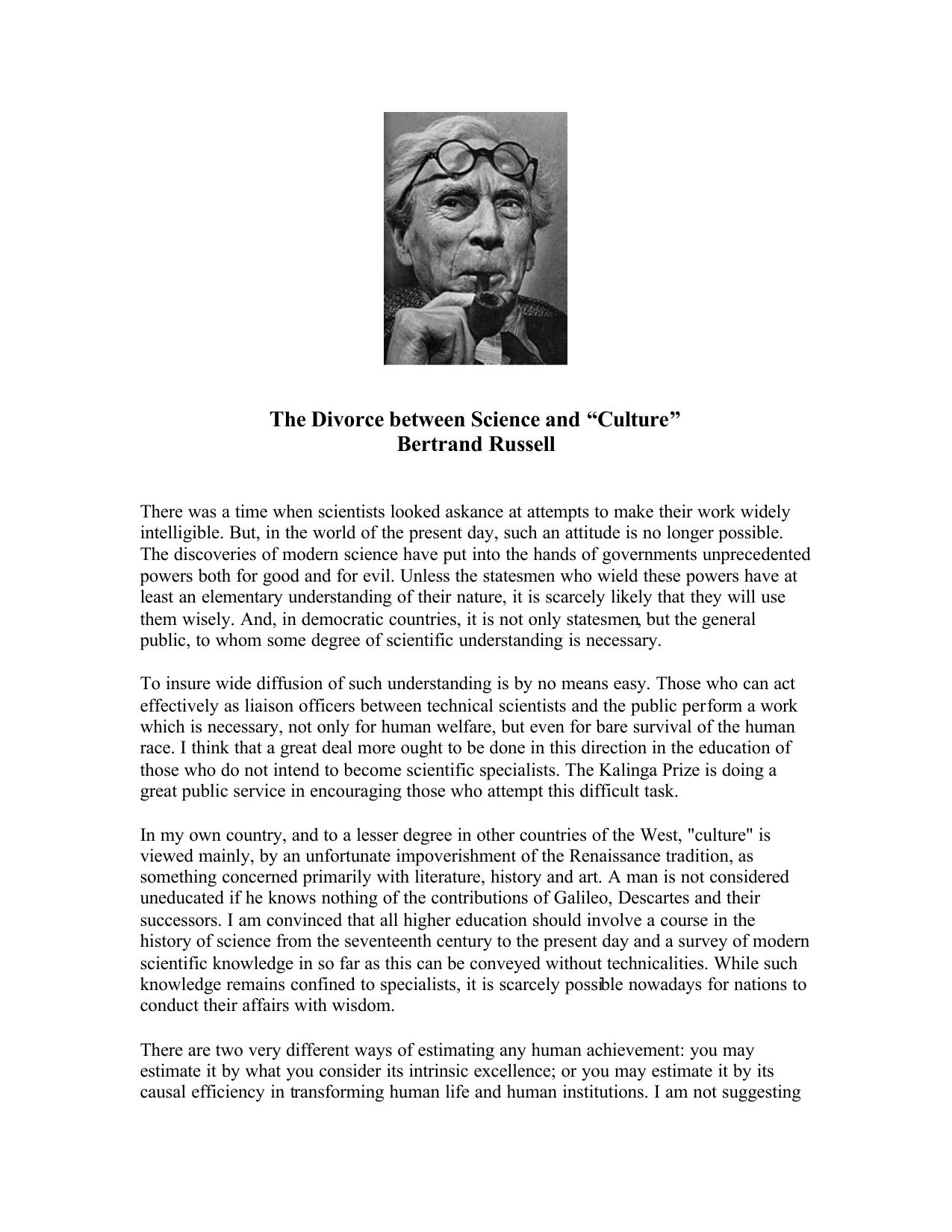 The Divorce Between Science And Culture